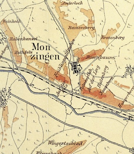  Historische kaart uit 1901 met vermelding van Frühlingsplätchen en Halenberg